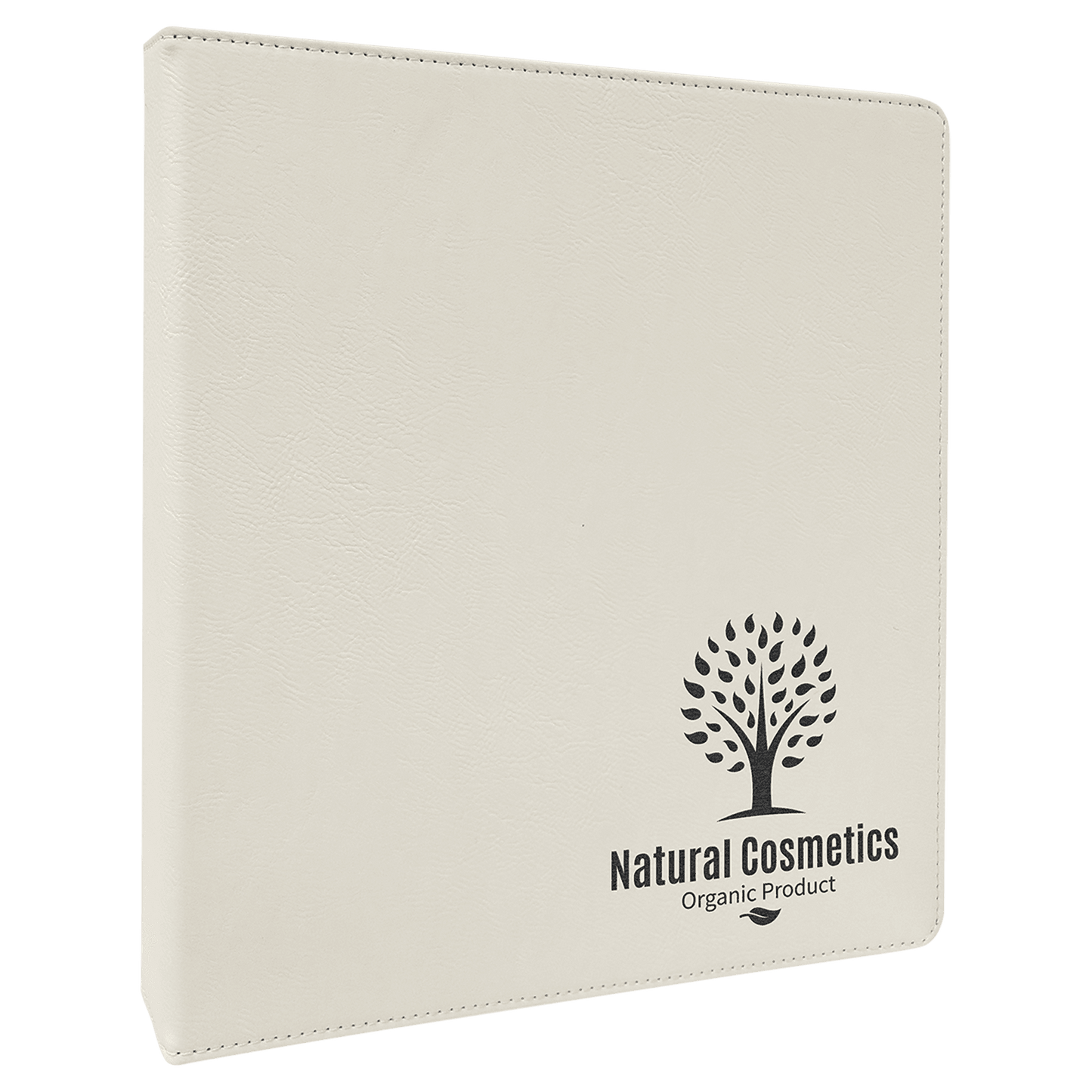 White 10 1/2" x 11 1/2" Laserable Leatherette 3 Ring Binder with 1" Slant D Rings