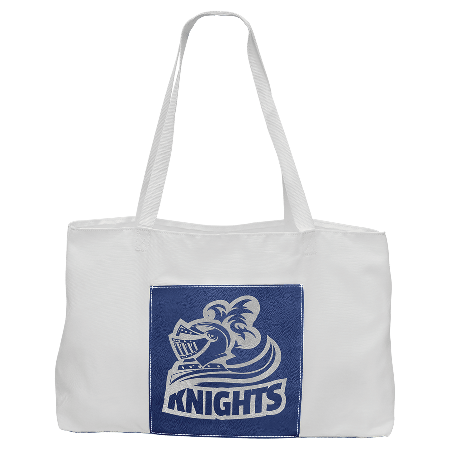 White Bag with 5" Blue/Silver 19" x 12" Laserable Leatherette Gusset