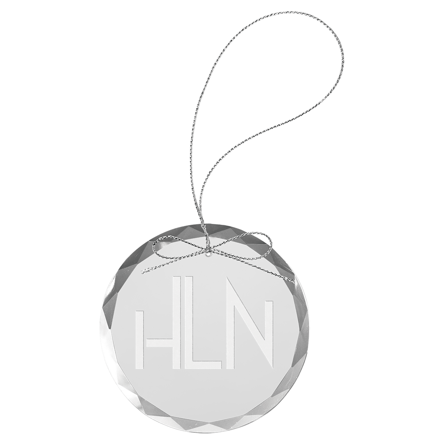 Clear Round Glass Ornament with Silver 3 1/4" String