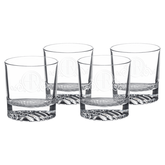 9 oz. Round Rocks Glass  (Same Glass as the DCS401 Decanter Set) Sold in   Sets of 4, 6 Sets Per Case (Comes in a Black Printed Gift Box)