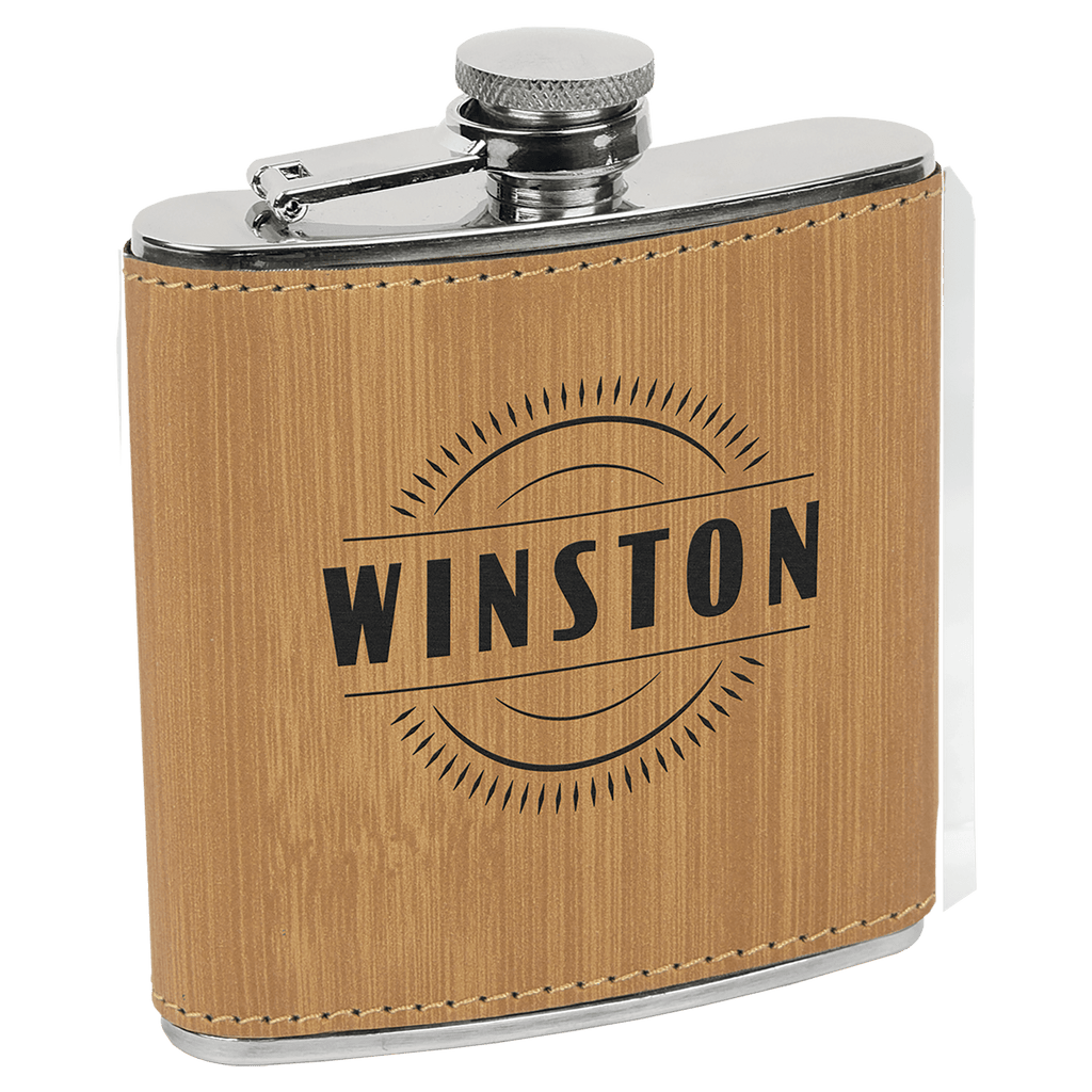 Bamboo Laserable Leatherette Stainless Steel 6 oz. Flask