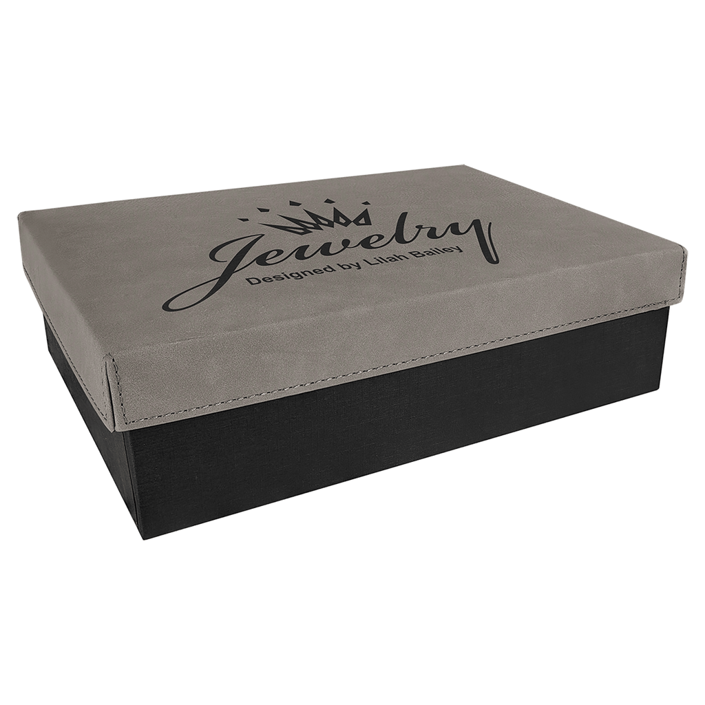 Gray 9 7/8" x 7 1/8" Gift Box with Laserable Leatherette Lid