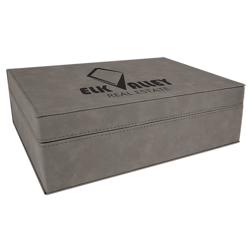Gray 10 1/4" x 7 1/2" Laserable Leatherette Premium Gift Box