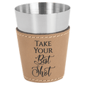 Light Brown Laserable Leatherette & Stainless Steel 2 oz. Shot Glass