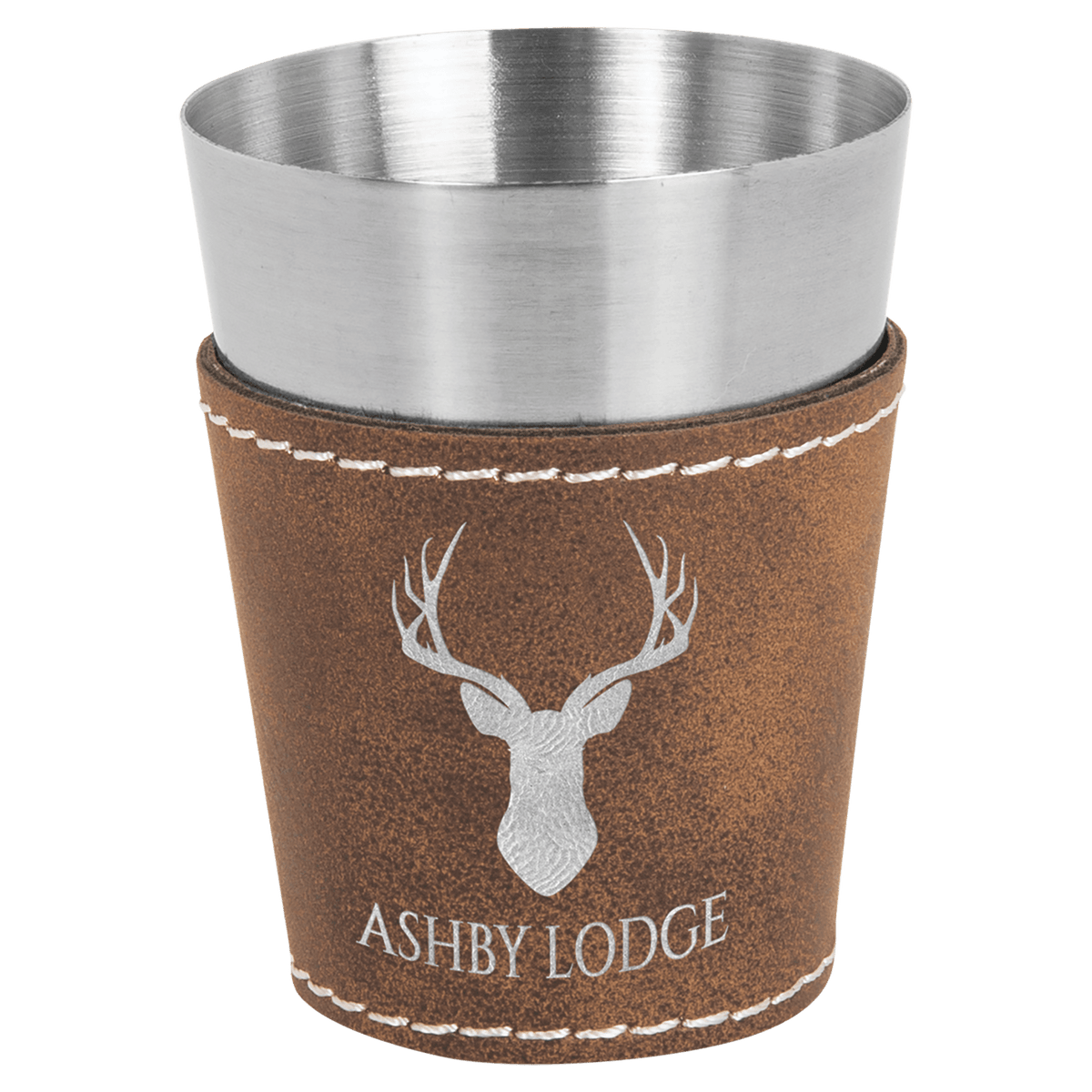 Rustic/Silver Laserable Leatherette & Stainless Steel 2 oz. Shot Glass