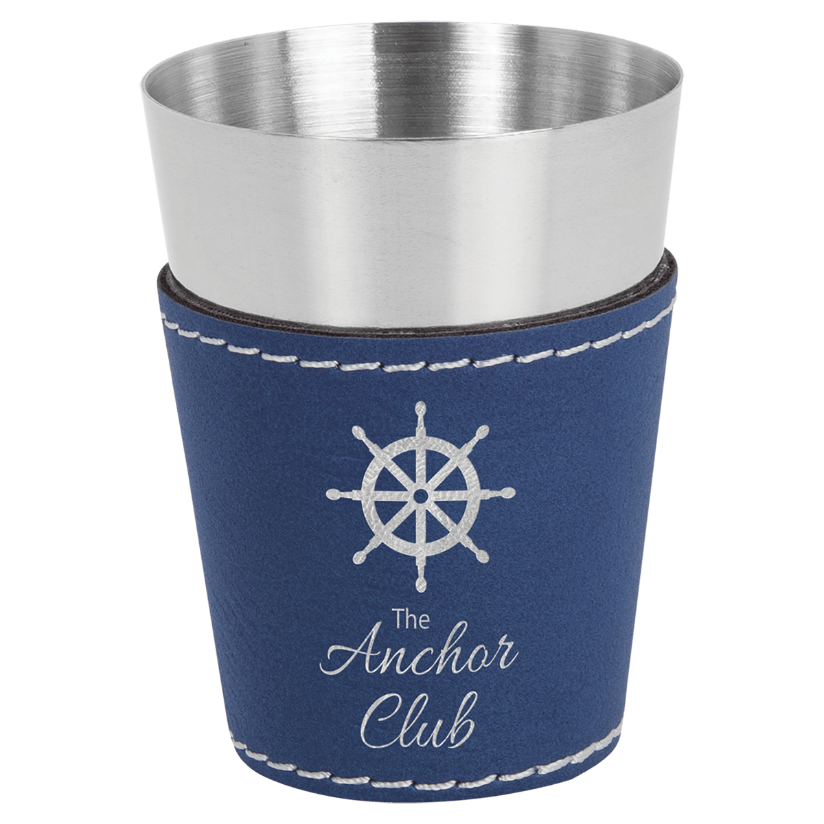 Blue/Silver Laserable Leatherette & Stainless Steel 2 oz. Shot Glass