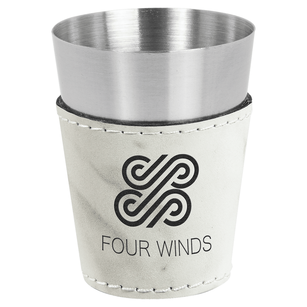 White Marble Laserable Leatherette & Stainless Steel 2 oz. Shot Glass