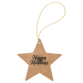 Light Brown Laserable Leatherette Star Ornament with Gold String