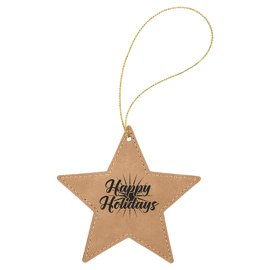 Light Brown Laserable Leatherette Star Ornament with Gold String