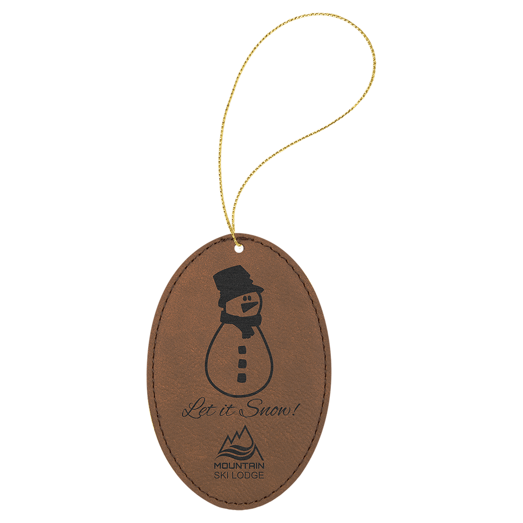 Dark Brown Laserable Leatherette Oval Ornament with Gold String