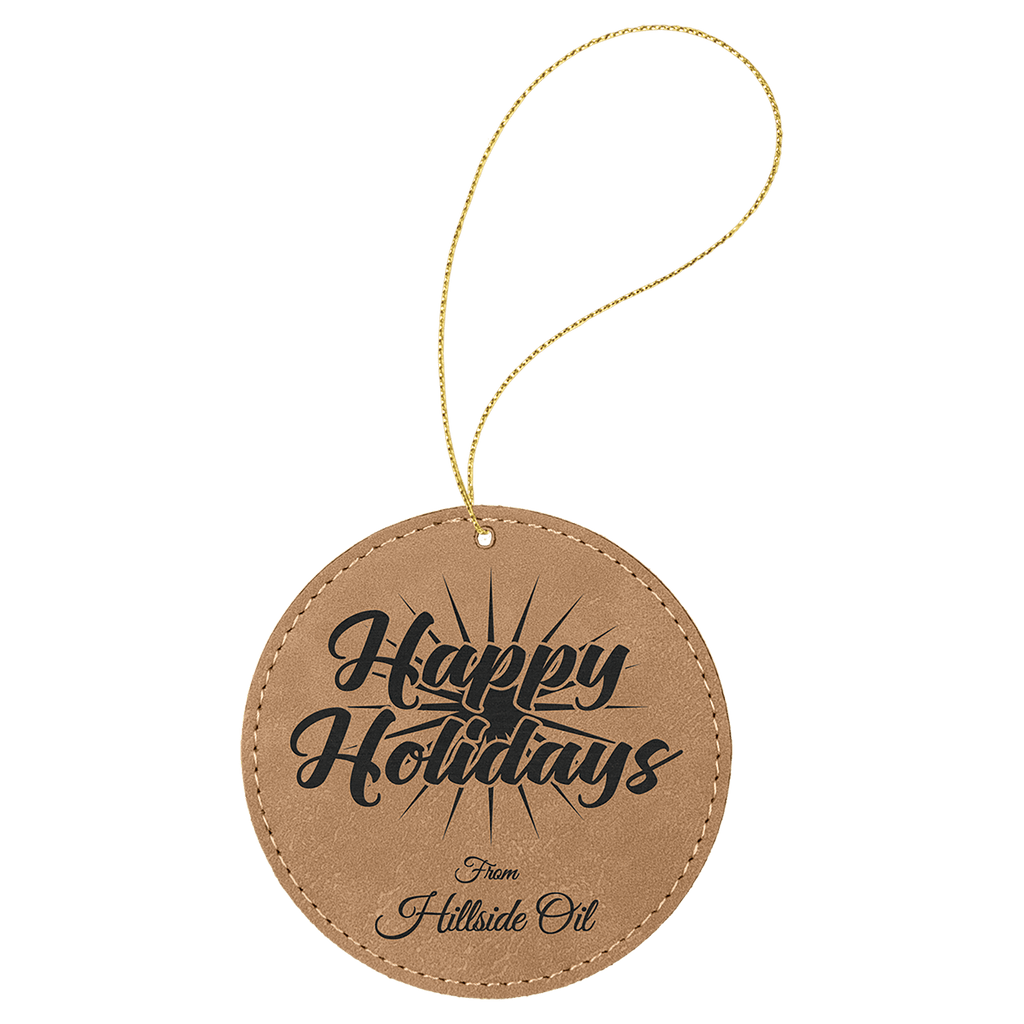 Light Brown Laserable Leatherette Round Ornament with Gold String