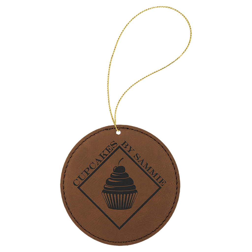 Dark Brown Laserable Leatherette Round Ornament with Gold String