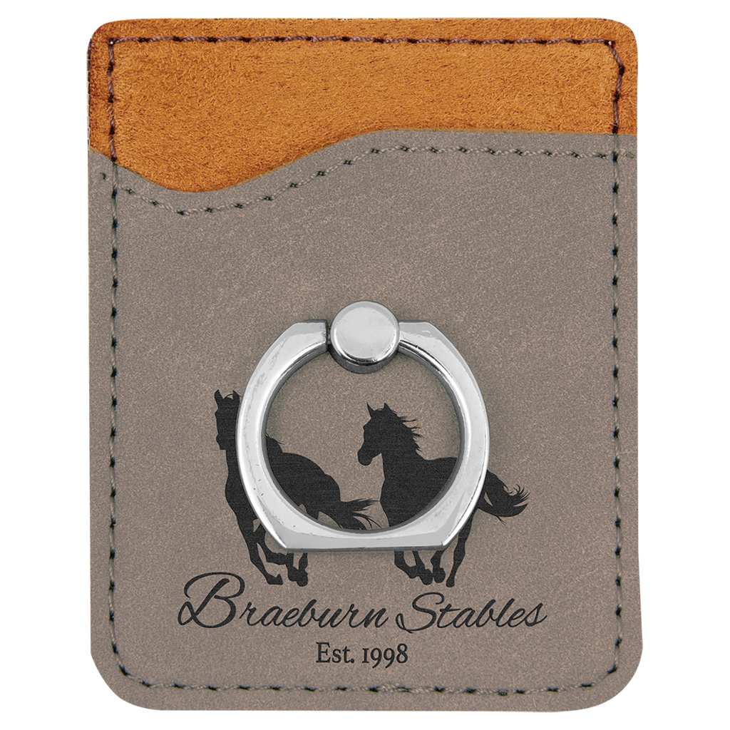 Gray Laserable Leatherette Phone Wallet with Silver Phone Wallet with Silver Ring