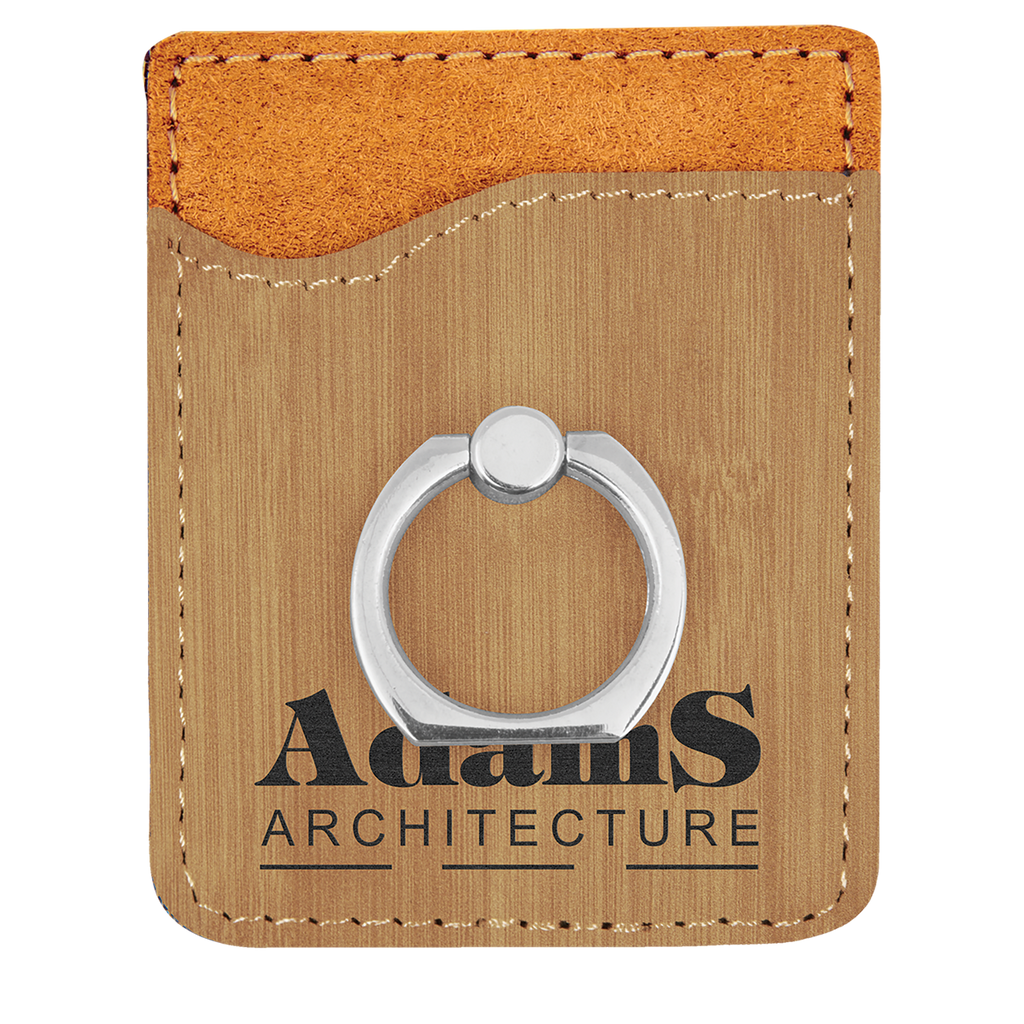 Bamboo Laserable Leatherette Phone Wallet with Silver Phone Wallet with Silver Ring