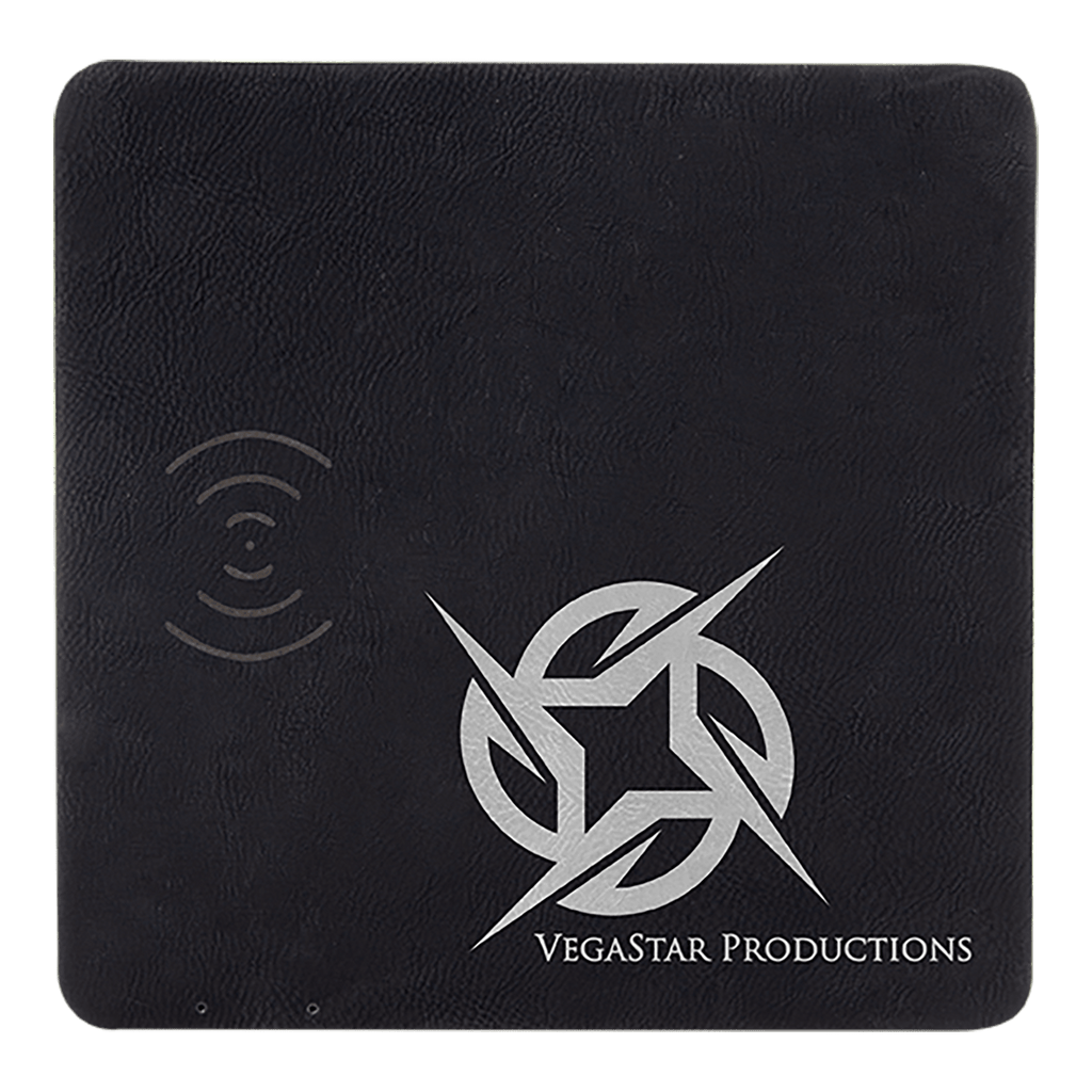 Black/Silver 8" x 8" Laserable Leatherette Phone Charging Mat