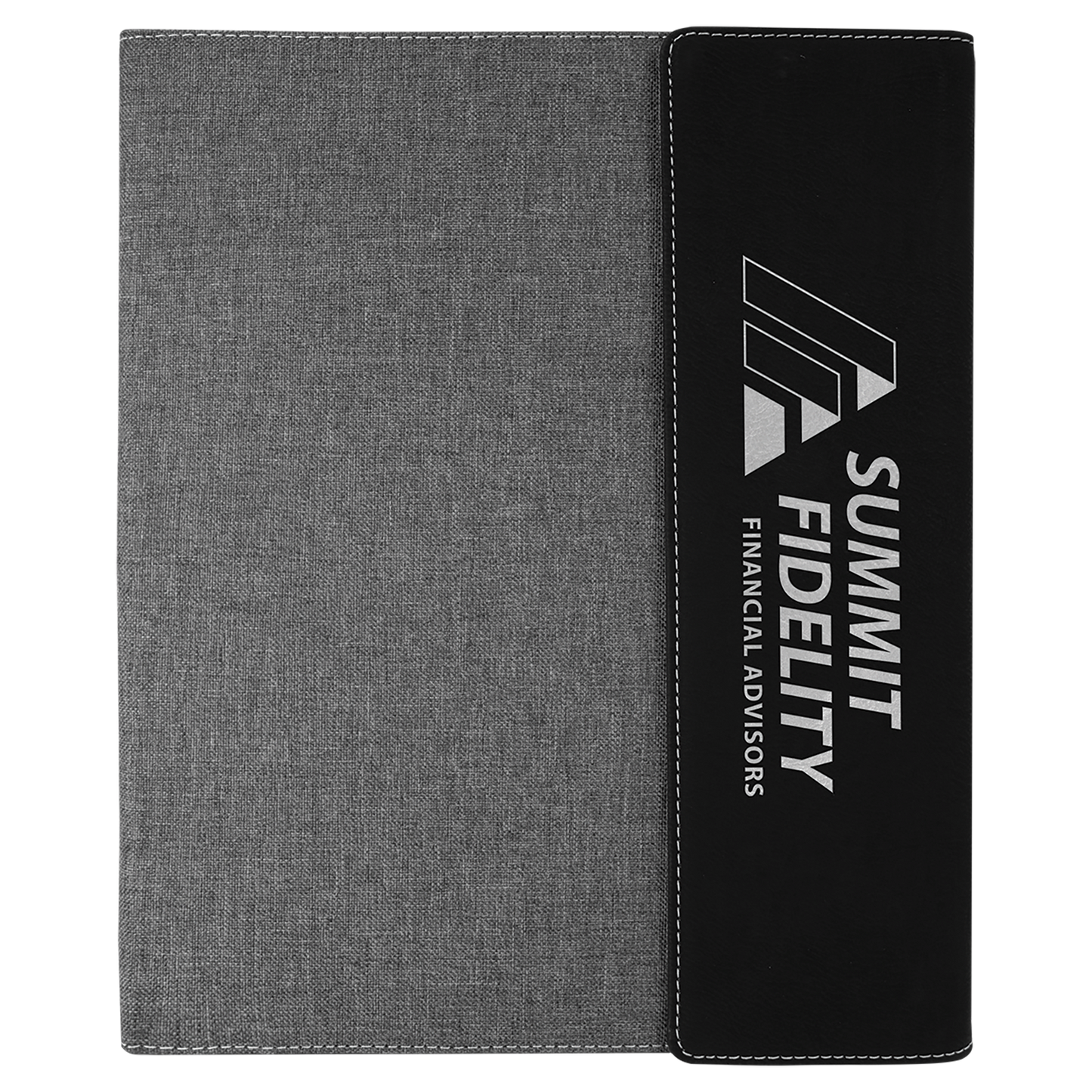 Black/Silver Laserable Leatherette / Gray 9 1/2"x12" Canvas Portfolio w/Notepad