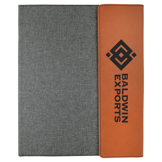 Rawhide Laserable Leatherette / Gray 9 1/2" x 12" Canvas Portfolio with Notepad