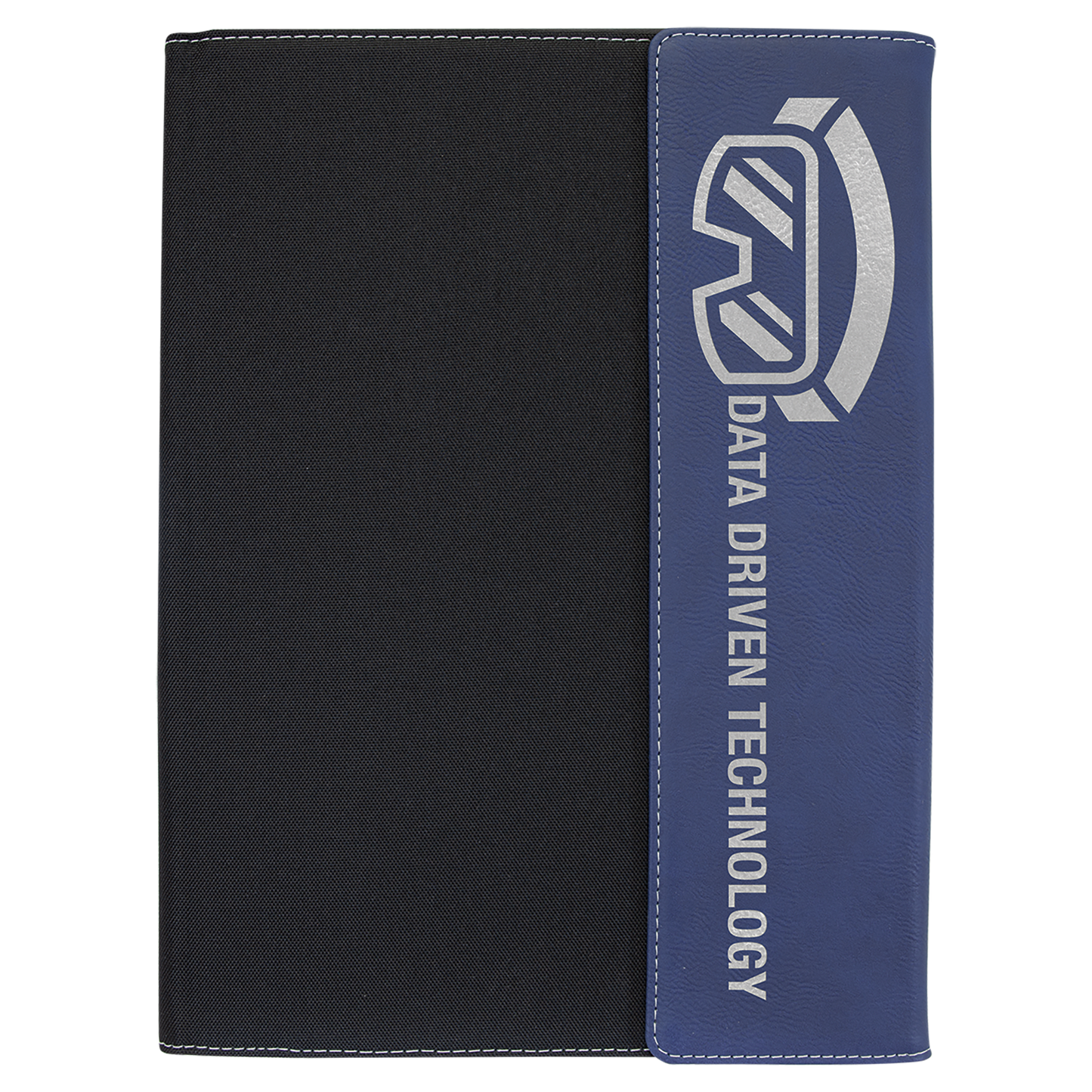 Blue/Silver Laserable Leatherette / Black 9 1/2"x12" Canvas Portfolio w/Notepad