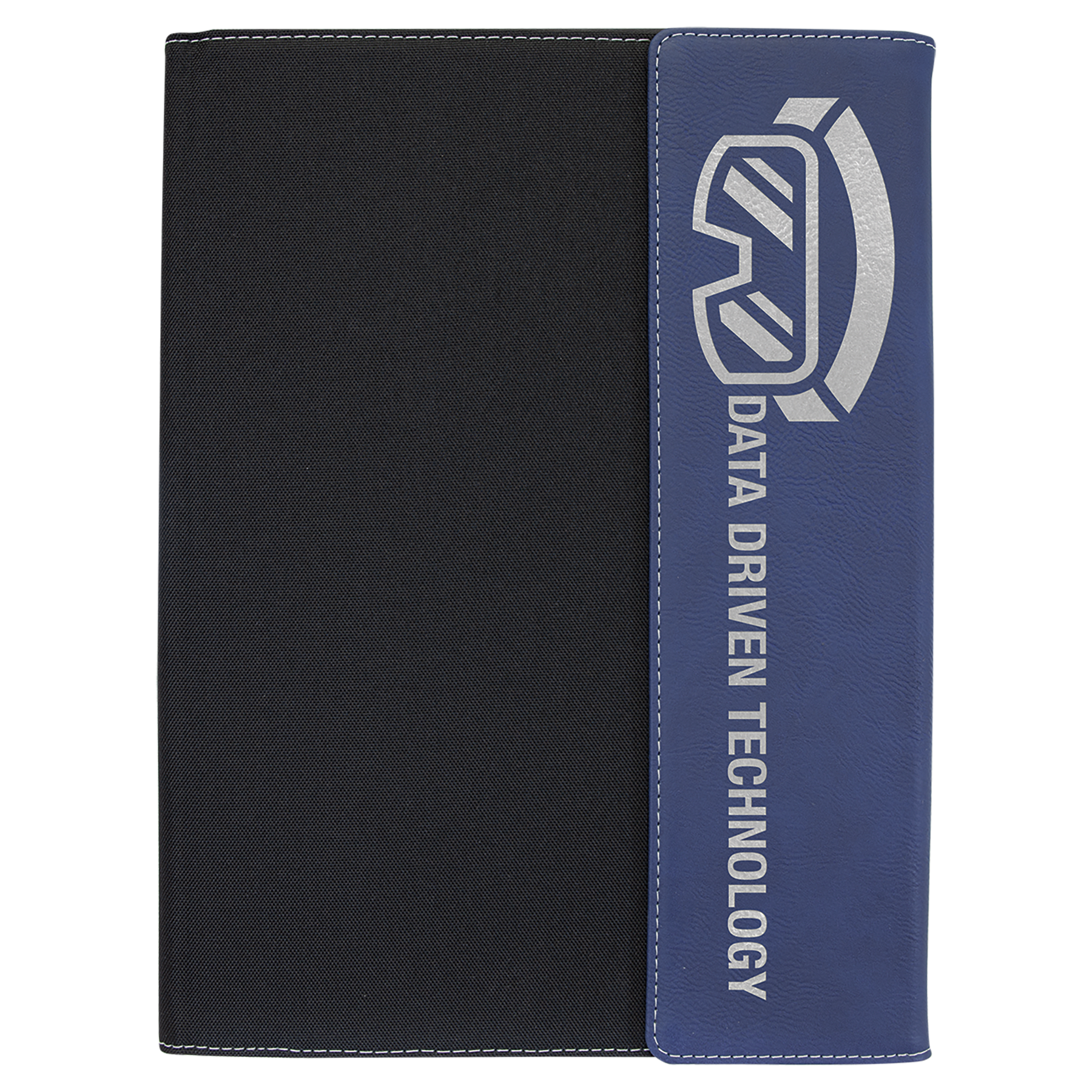 Blue/Silver Laserable Leatherette / Black 9 1/2"x12" Canvas Portfolio w/Notepad
