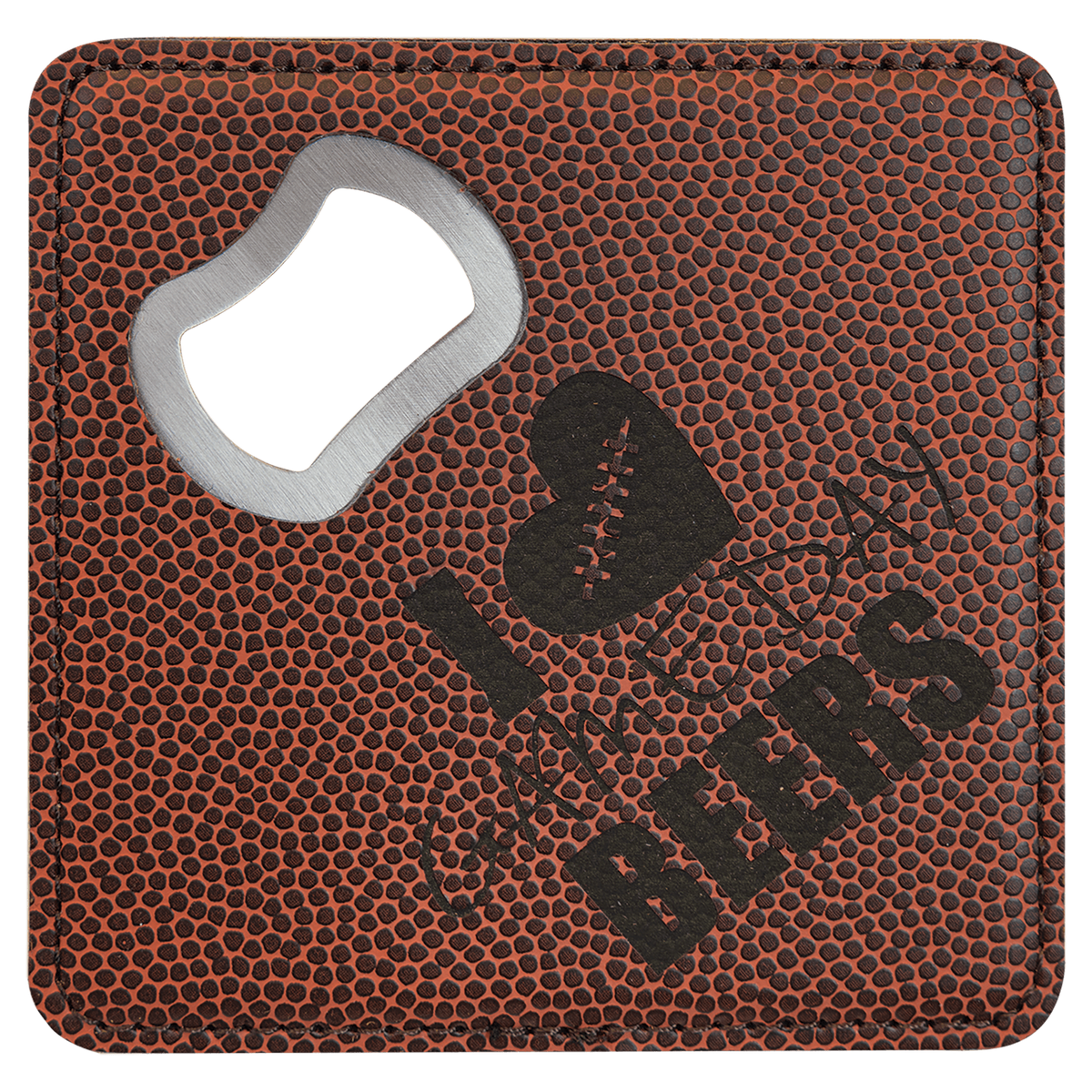 Football 4" x 4" Square Laserable Leatherette Coaster with Bottle Opener