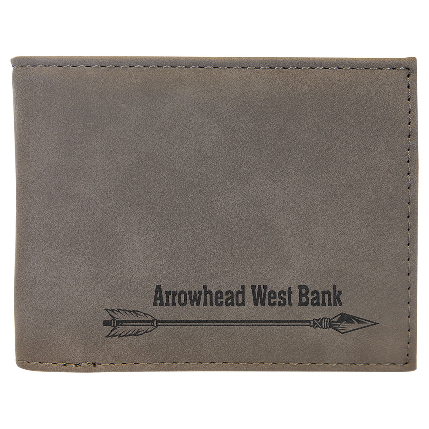Gray Laserable Leatherette Bi-Fold Wallet w/Flip ID Display