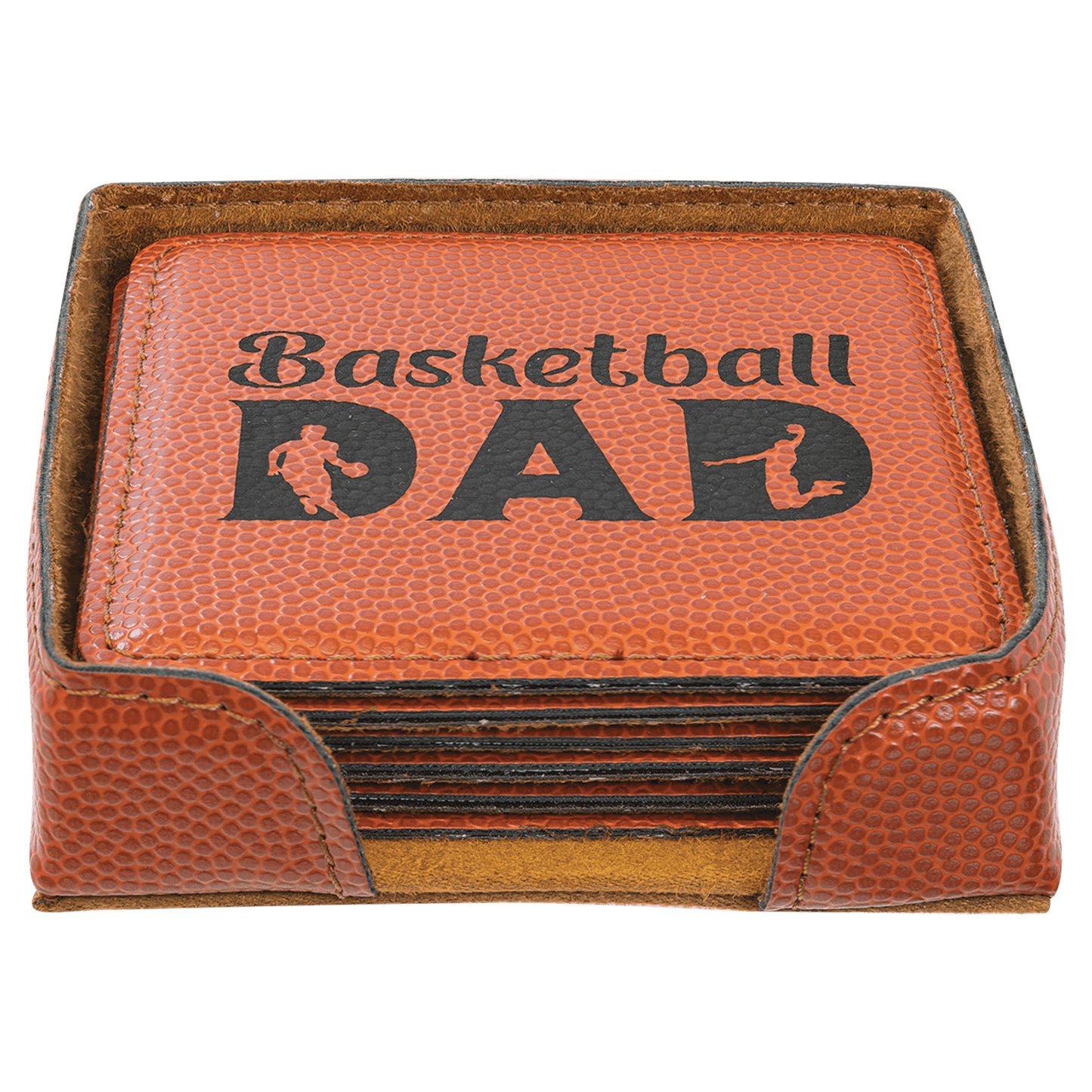 Basketball 4" x 4" Square Laserable Leatherette 6-Coaster Set