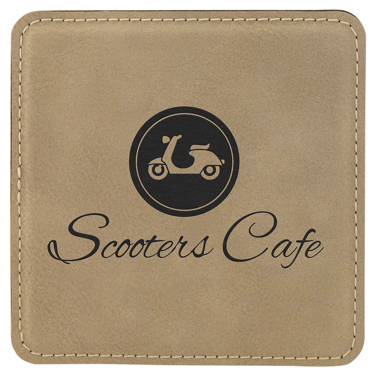 Light Brown 4" x 4" Square Laserable Leatherette Coaster