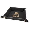 Black/Gold Laserable Leatherette Snap Up Tray with Gold 6" x 6" Snaps