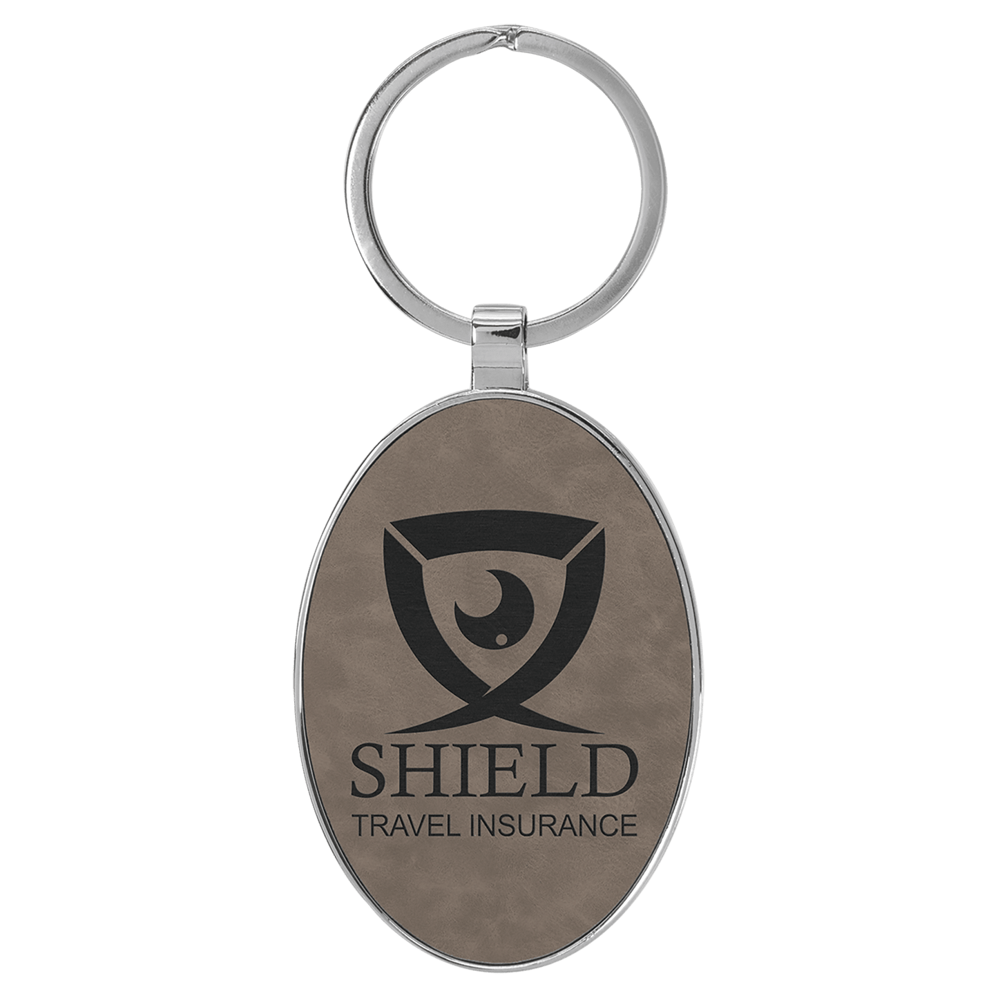 Gray 3" x 1 3/4" Laserable Leatherette/Metal Oval Keychain