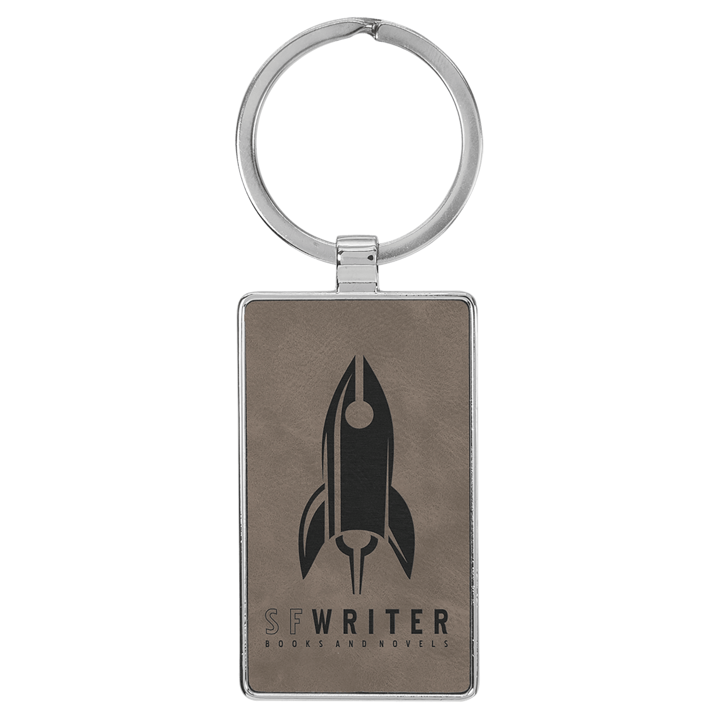 Gray 2 3/4" x 1 1/4" Laserable Leatherette/Metal Rectangle Keychain
