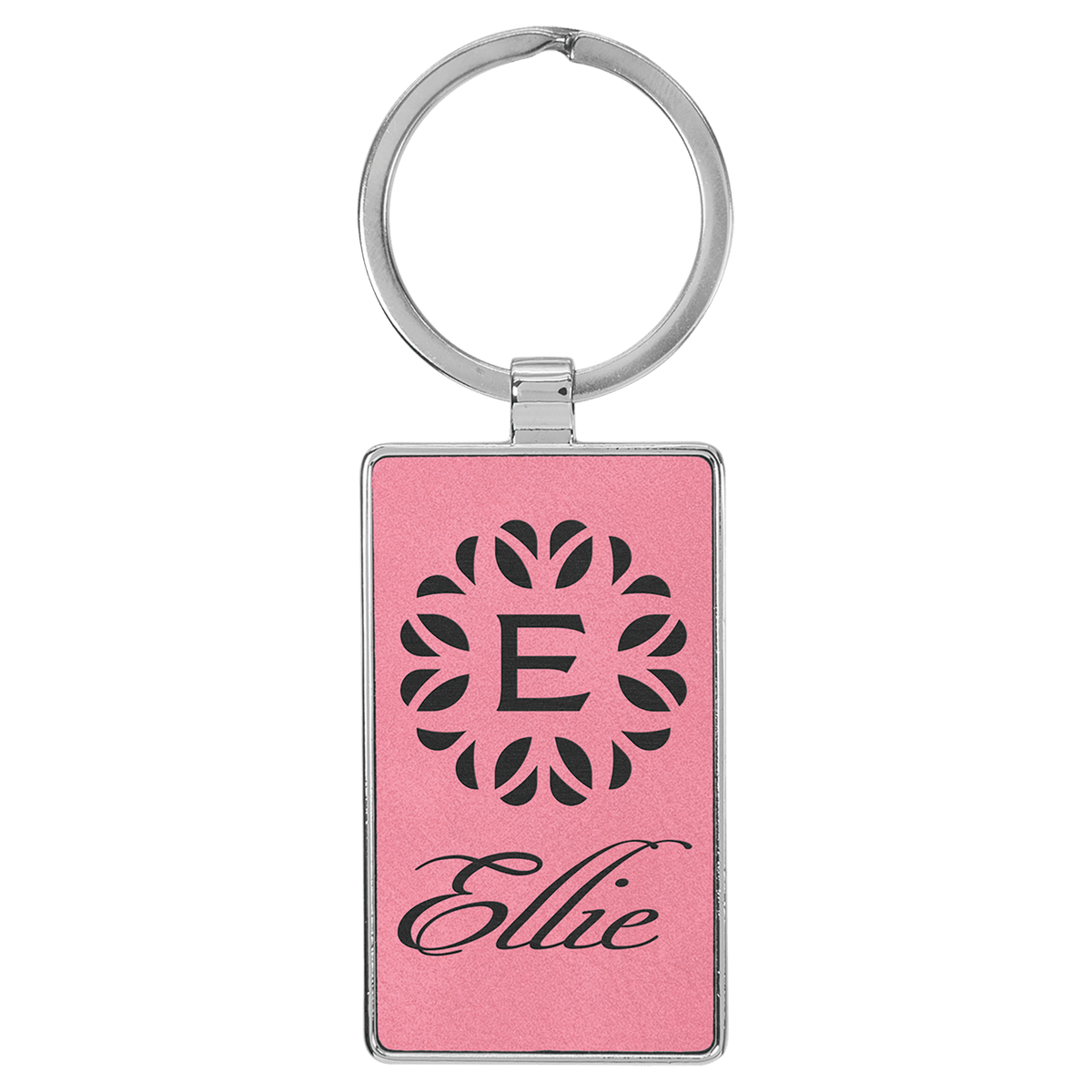 Pink 2 3/4" x 1 1/4" Laserable Leatherette/Metal Rectangle Keychain