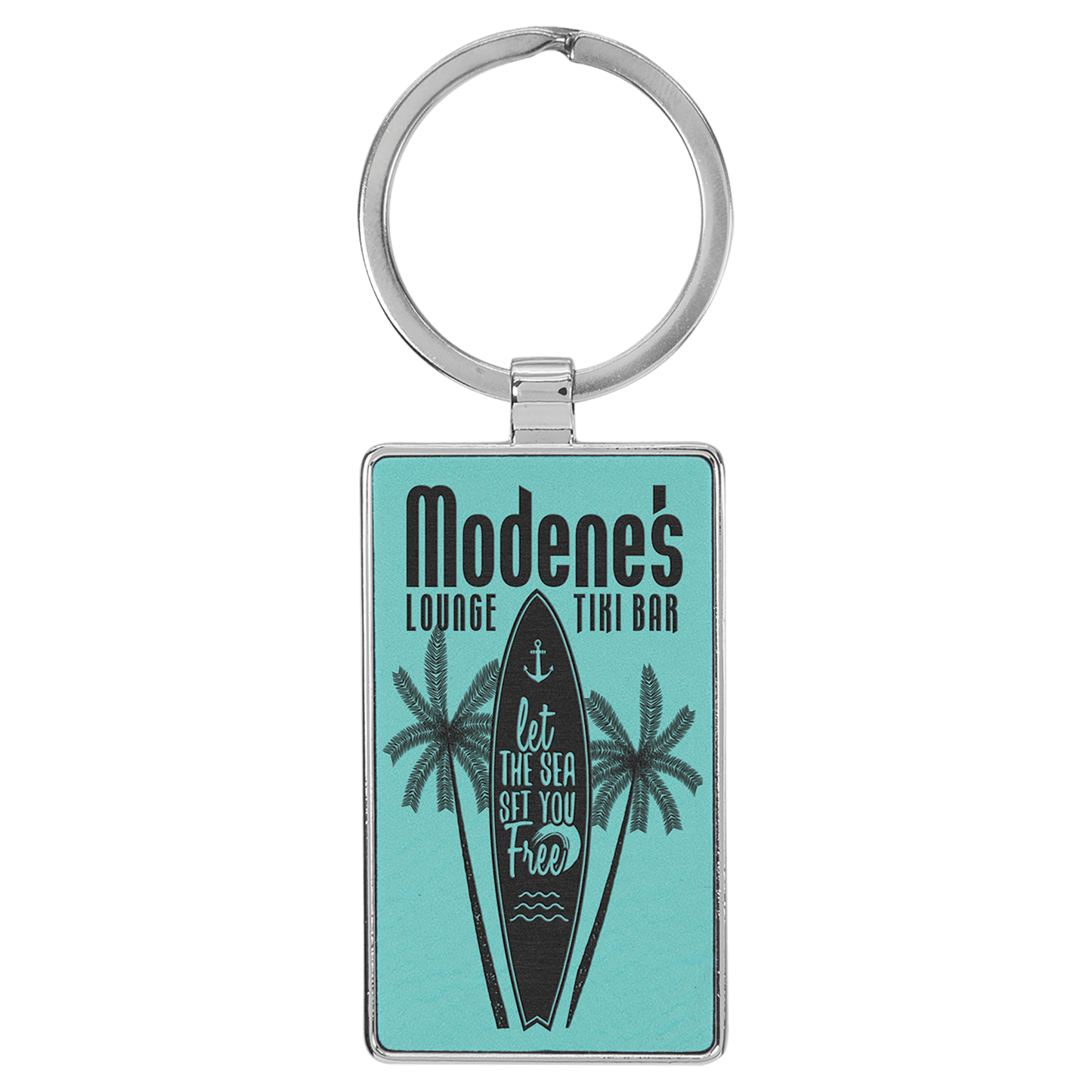 Teal 2 3/4" x 1 1/4" Laserable Leatherette/Metal Rectangle Keychain