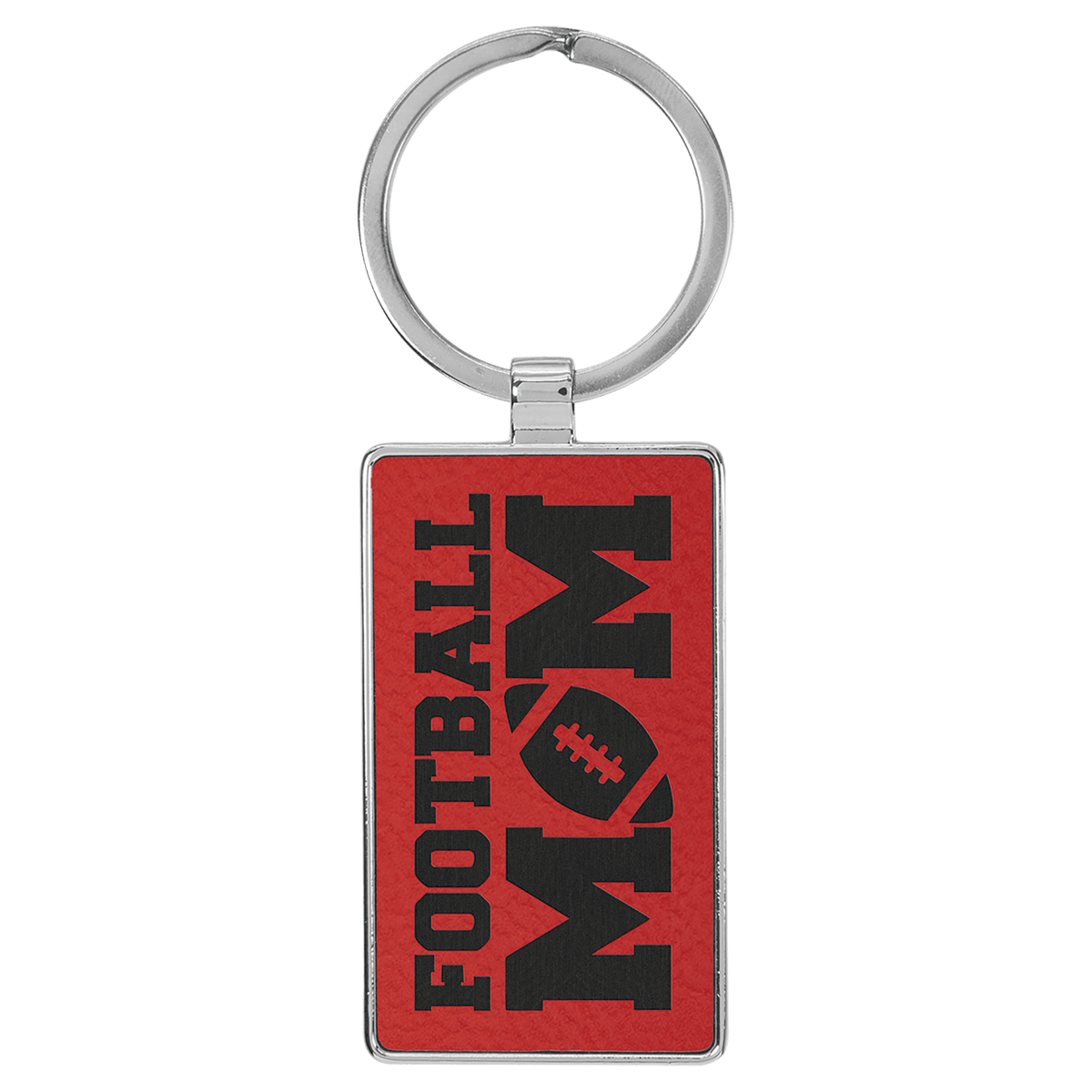 Red 2 3/4" x 1 1/4" Laserable Leatherette/Metal Rectangle Keychain