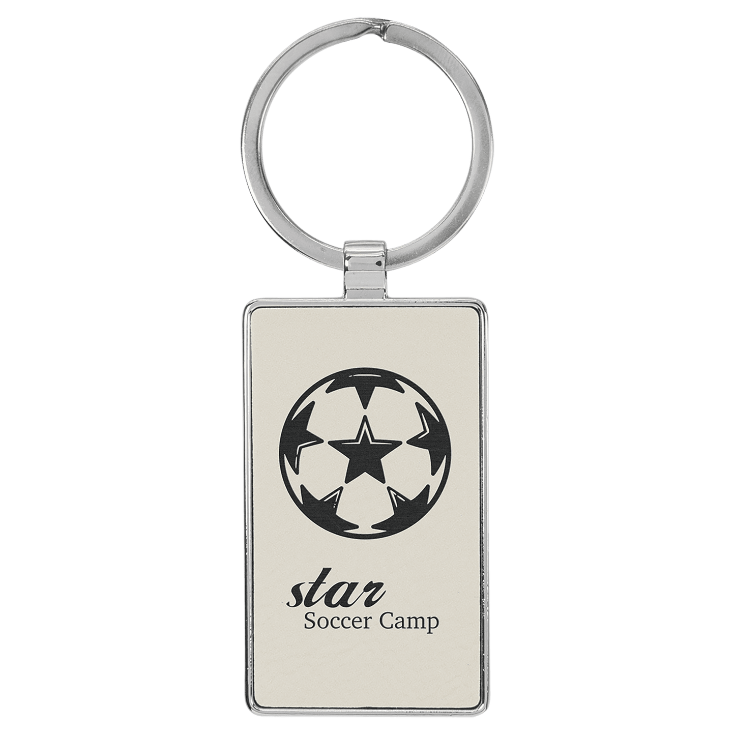 White 2 3/4" x 1 1/4" Laserable Leatherette/Metal Rectangle Keychain