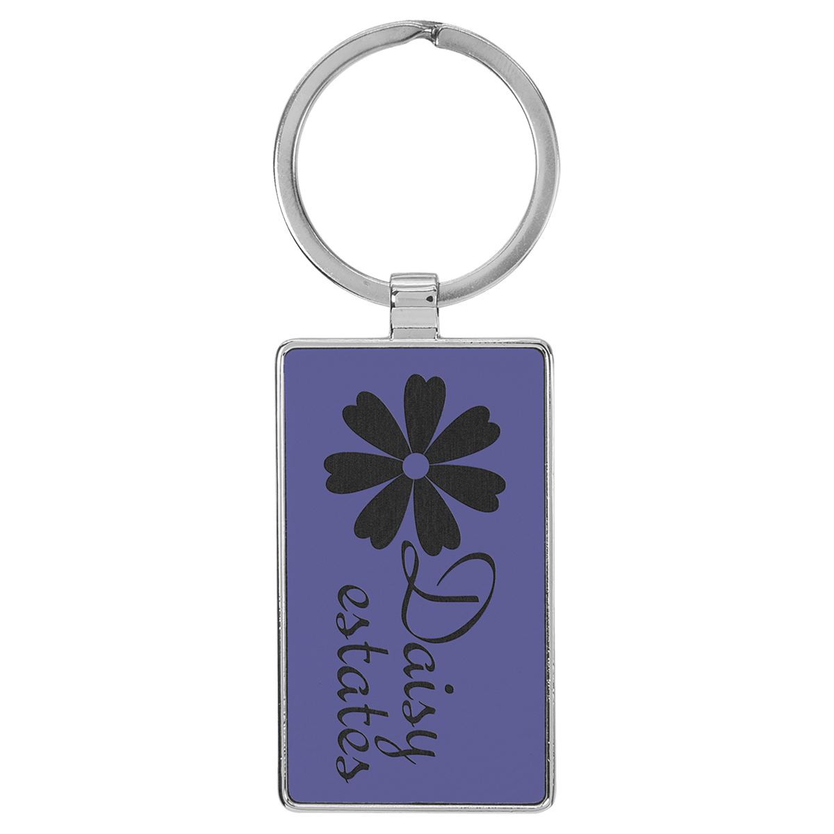 Purple 2 3/4" x 1 1/4" Laserable Leatherette/Metal Rectangle Keychain