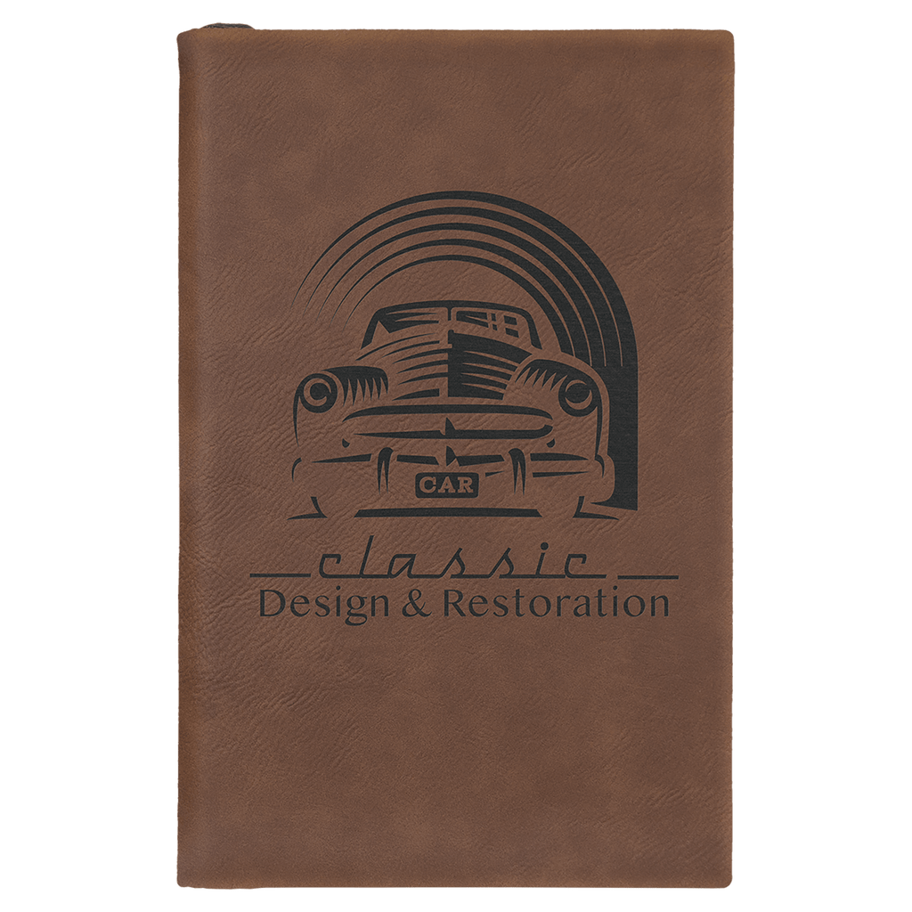 Dark Brown 5 1/4" x 8 1/4" Laserable Leatherette Sketch Book with Unlined Notepad
