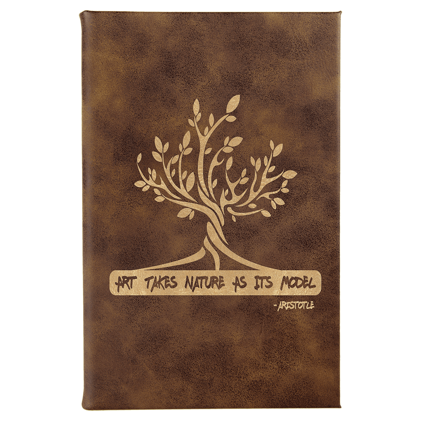 Rustic/Gold 5 1/4" x 8 1/4" Laserable Leatherette Sketch Book with Unlined Notepad