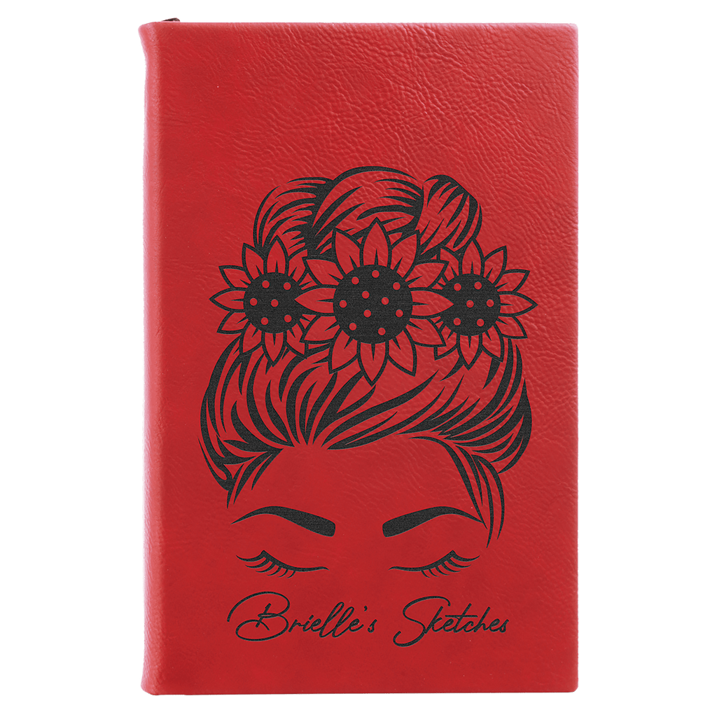 Red 5 1/4" x 8 1/4" Laserable Leatherette Sketch Book with Unlined Notepad