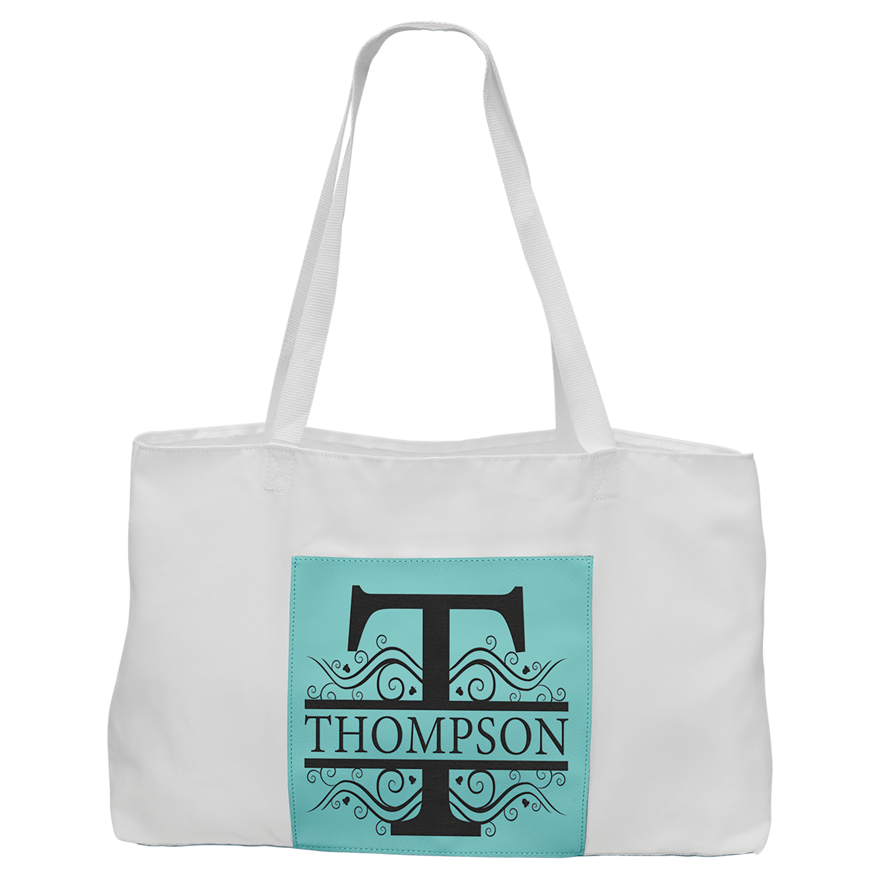 White Bag with 5" Teal 19" x 12" Laserable Leatherette Gusset