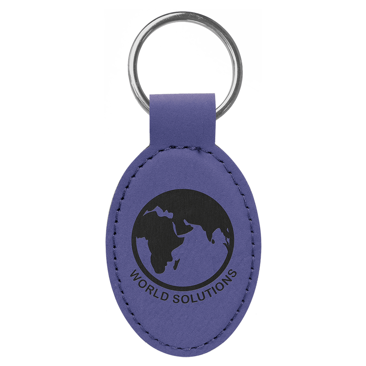 Purple 3" x 1 3/4" Laserable Leatherette Oval Keychain