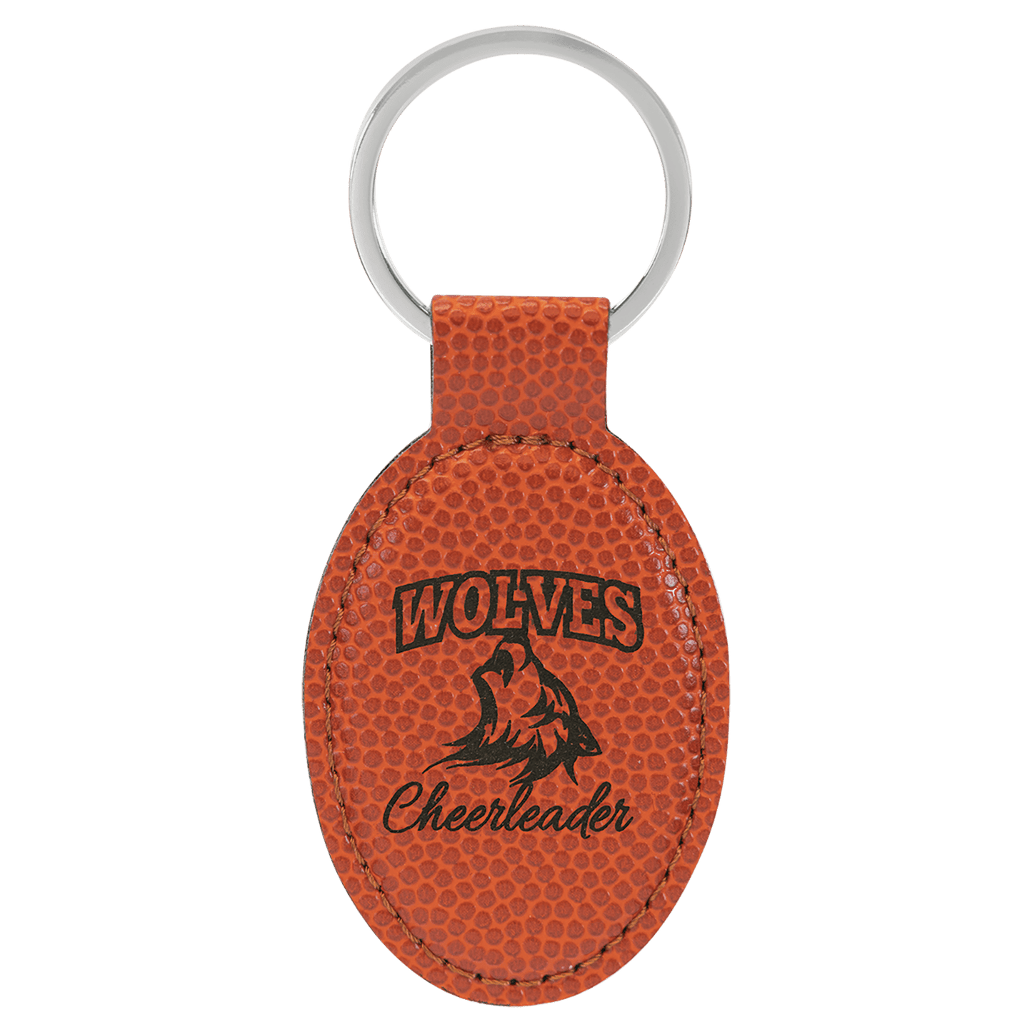 Basketball 3" x 1 3/4" Laserable Leatherette Oval Keychain
