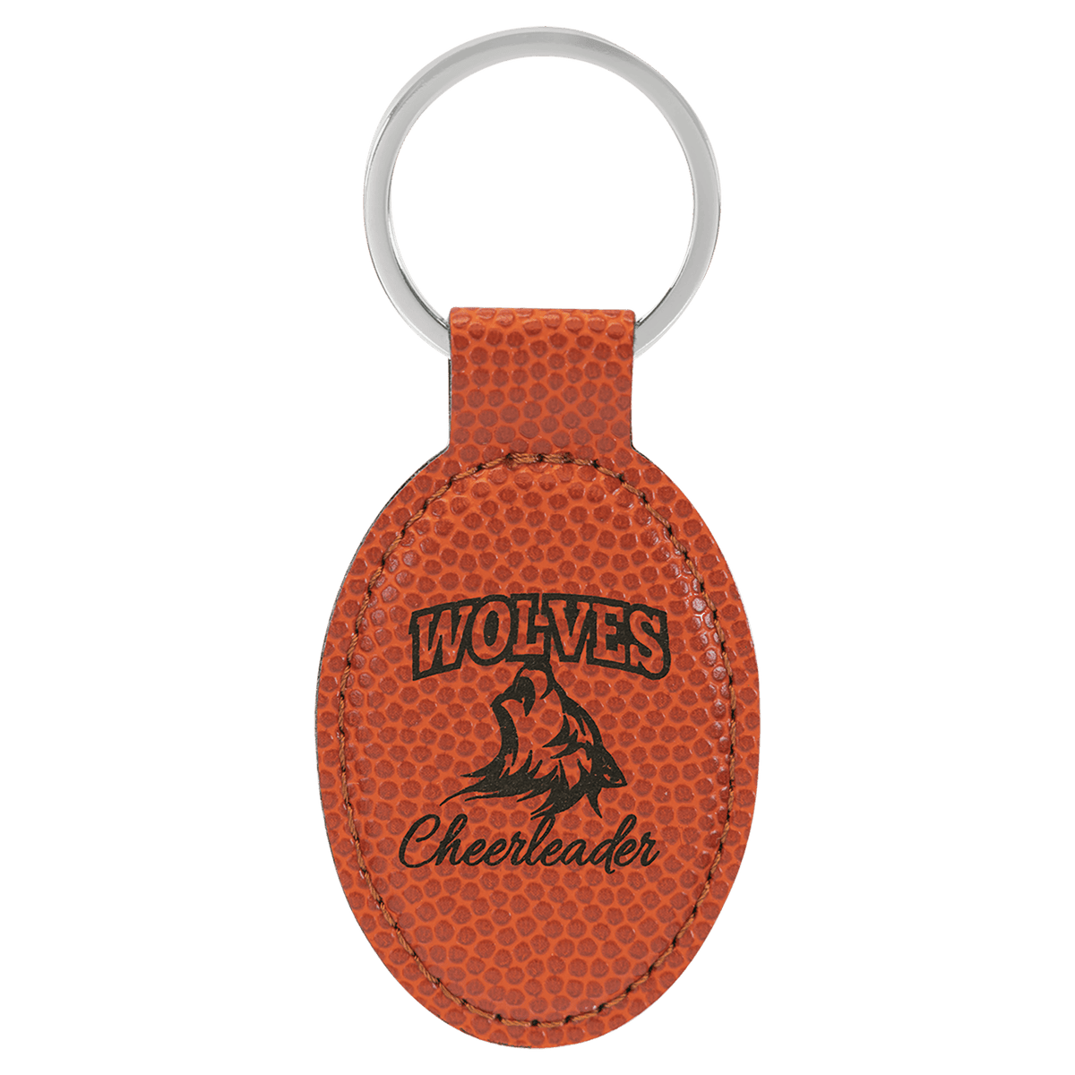 Basketball 3" x 1 3/4" Laserable Leatherette Oval Keychain