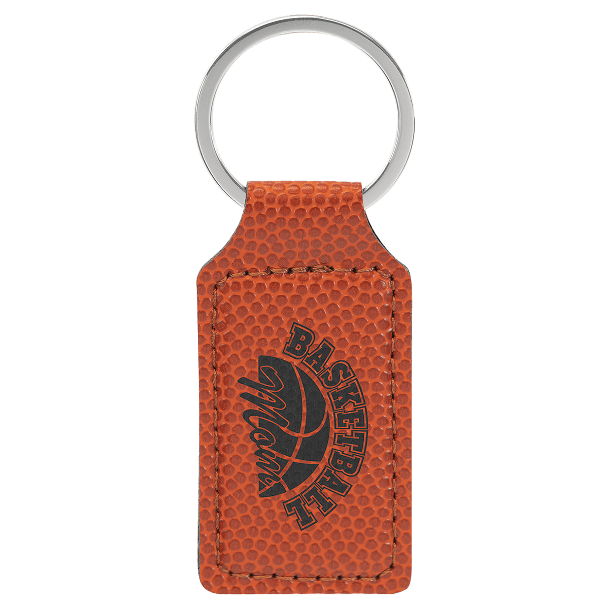 Basketball 2 3/4" x 1 1/4" Laserable Leatherette Rectangle Keychain