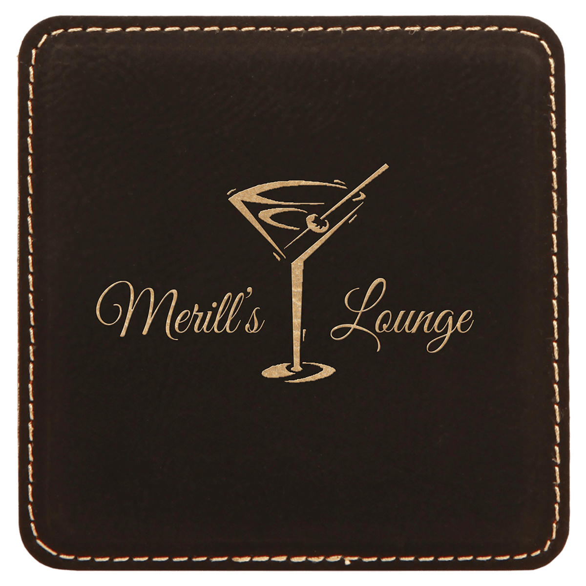 Black/Gold 4" x 4" Square Laserable Leatherette Coaster