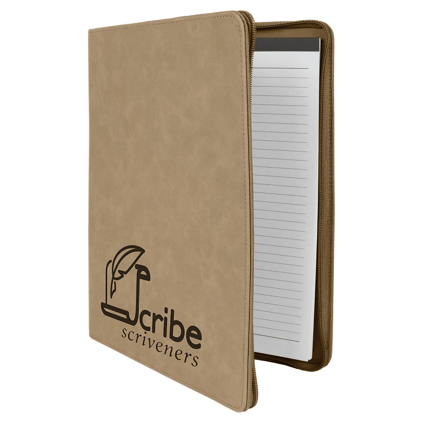 Light Brown 9 1/2" x 12" w/ Zipper Laserable Leatherette Portfolio with Notepad