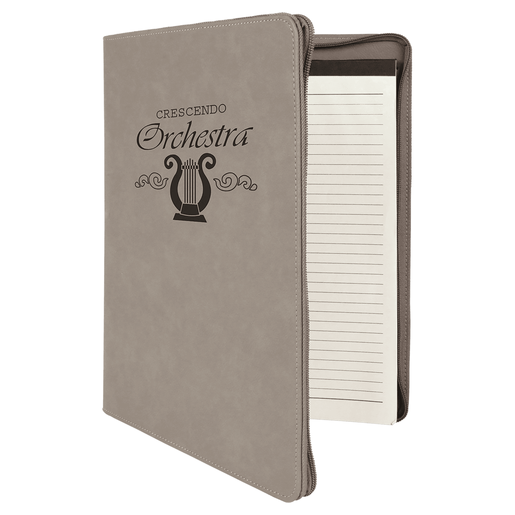 Gray 9 1/2" x 12" with Zipper Laserable Leatherette Portfolio with Notepad