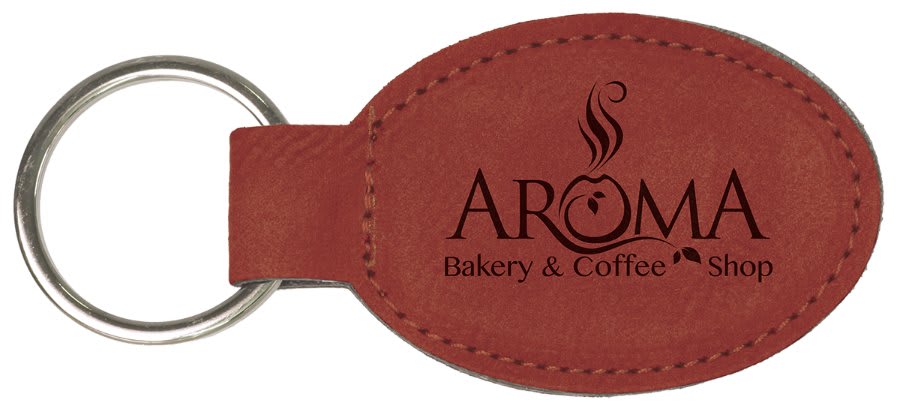 Rose 3" x 1 3/4" Laserable Leatherette Oval Keychain