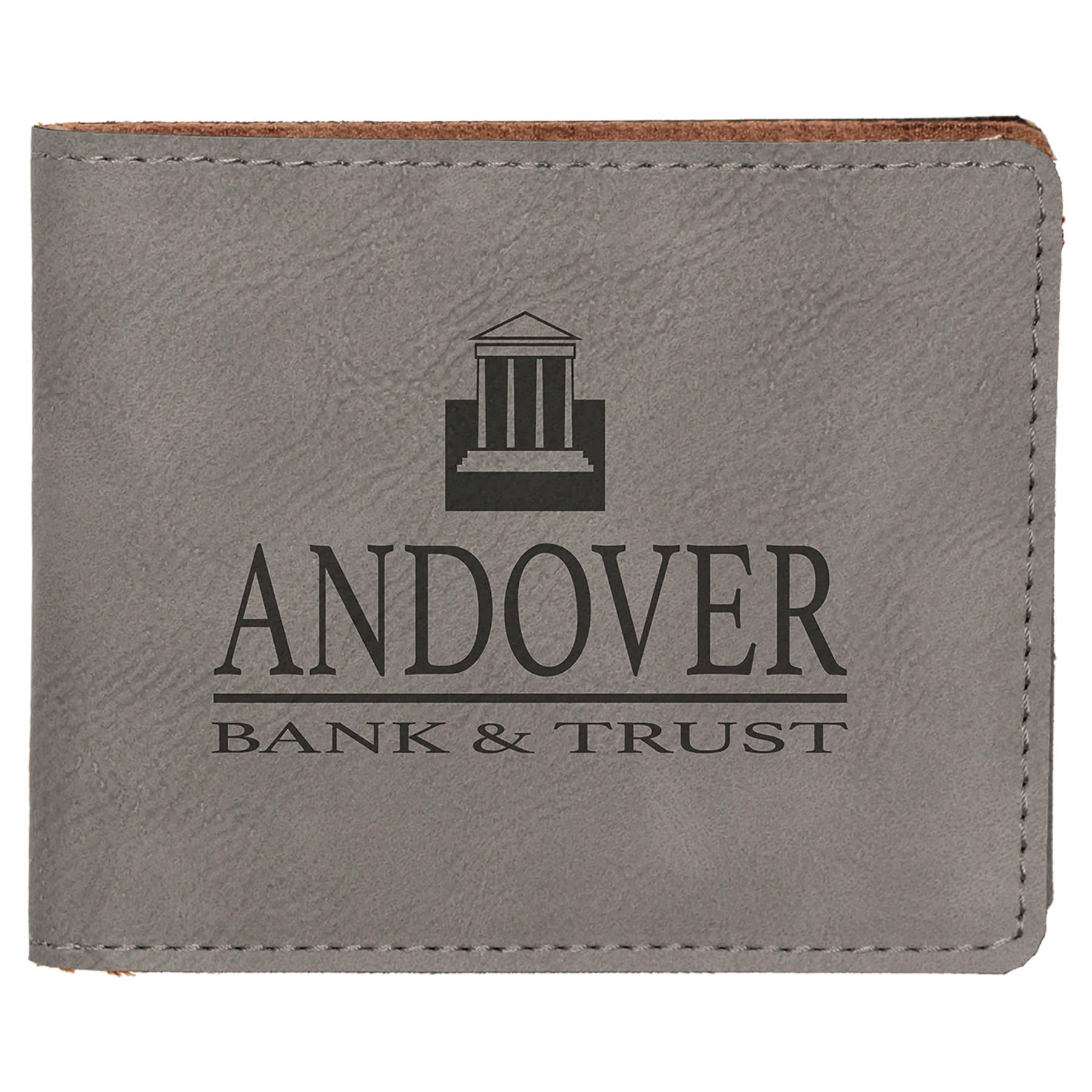 Gray 4 1/2" x 3 1/2" Laserable Leatherette Bifold Wallet