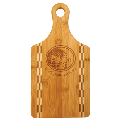 13 1/2" x 7" Paddle Shaped Bamboo Cutting Board with Butcher Block Inlay