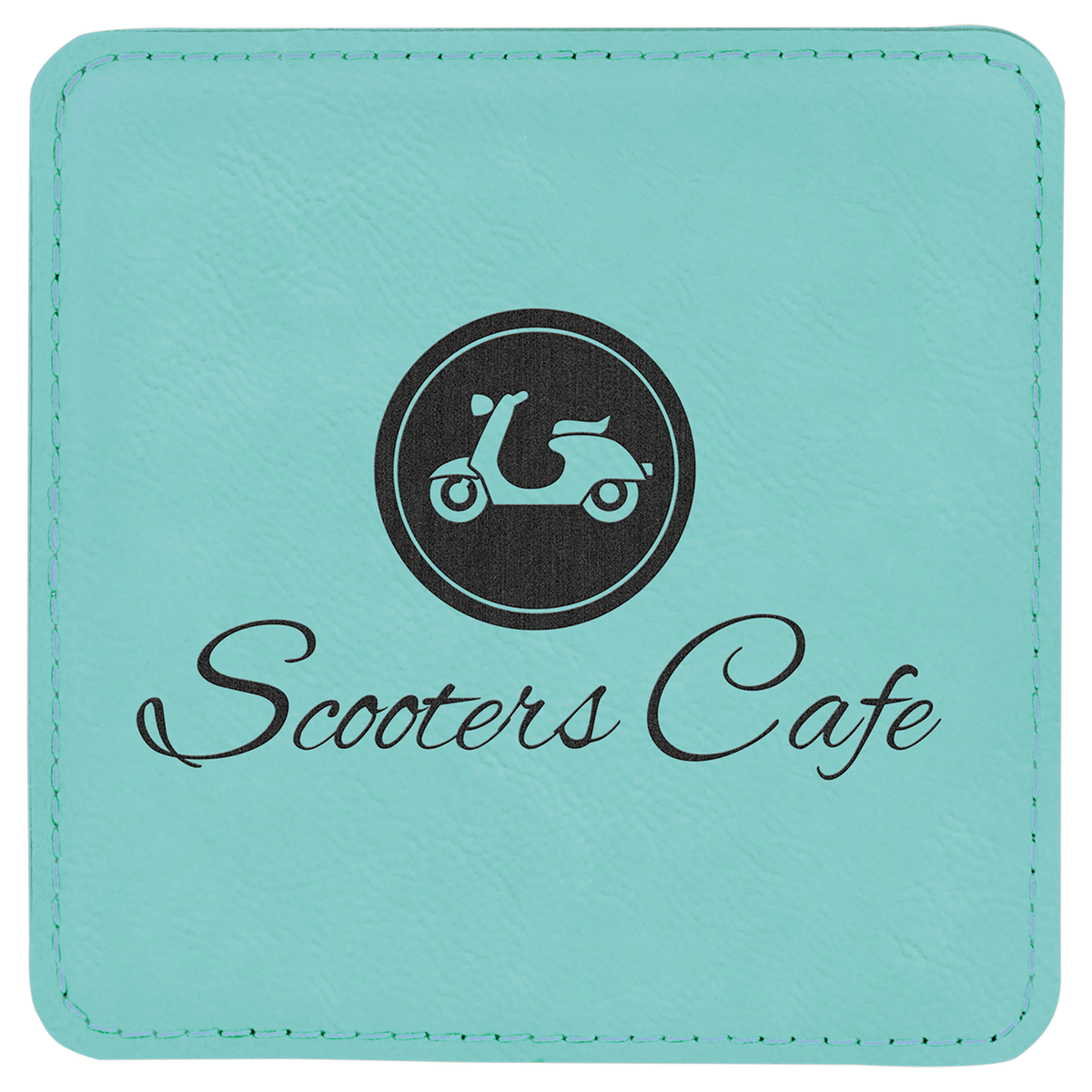 Teal 4" x 4" Square Laserable Leatherette Coaster